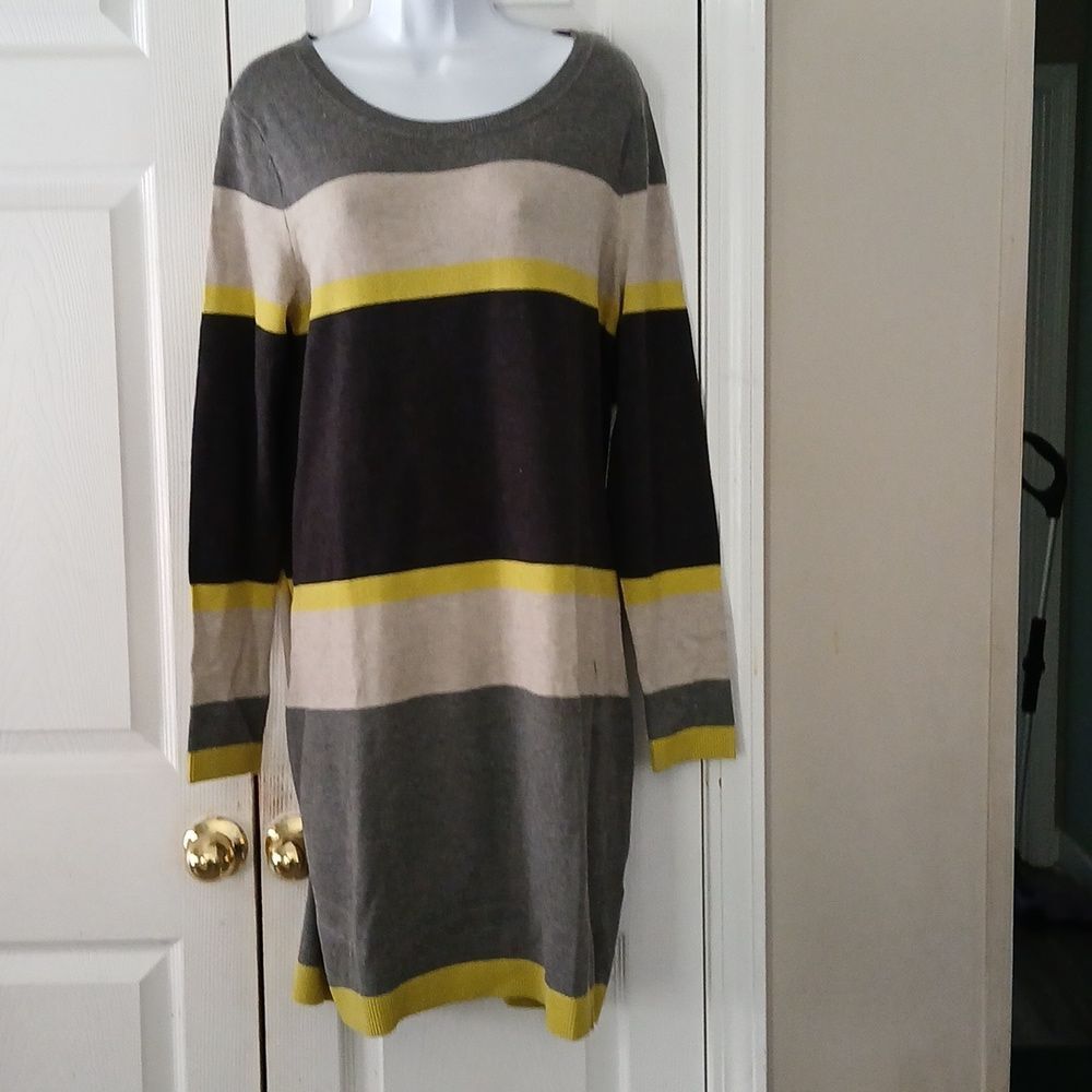 J Howard gray lime green sweater dress Sz L NWT